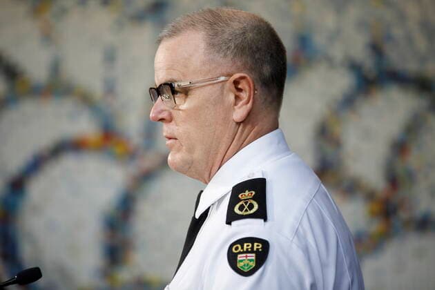 February 20, 2022, OTTAWA, ON, CANADA: Ontario Provincial Police deputy commissioner Chris Hrkins speaks to reporters during a press conference in Ottawa, Sunday, Feb. 20, 2022. OTTAWA CANADA  - ZUMAc35_ 20220220_zaf_c35_092 Copyright: xColexBurstonx