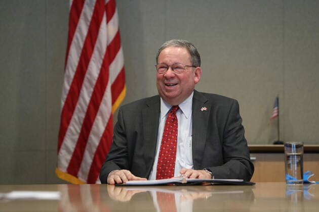 February 22, 2022, Ottawa, ON, Canada: David Cohen, the new US Ambassador to Canada, is interviewed by a reporter in a boardroom in the US Embassy building in Ottawa on Tuesday, Feb. 22, 2022. Ottawa Canada  - ZUMAc35_ 20220222_zaf_c35_023 Copyright: xDavidxKawaix