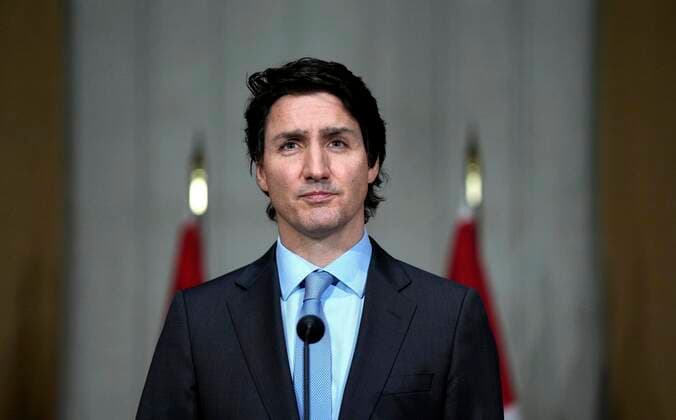 Kanada, PK mit Justin Trudeau in Ottawa zum zum Ukraine-Konflikt February 22, 2022, Ottawa, ON, CAN: Prime Minister Justin Trudeau speaks during a media availability on the situation in Ukraine, in Ottawa, on Tuesday, Feb. 22, 2022. Ottawa CAN  - ZUMAc35_ 20220222_zaf_c35_107 Copyright: xJustinxTangx