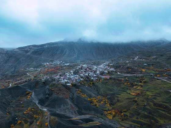 Scenic view of mountains by Aul chokh village in North Caucasus, Dagestan, Russia, KNTF06690