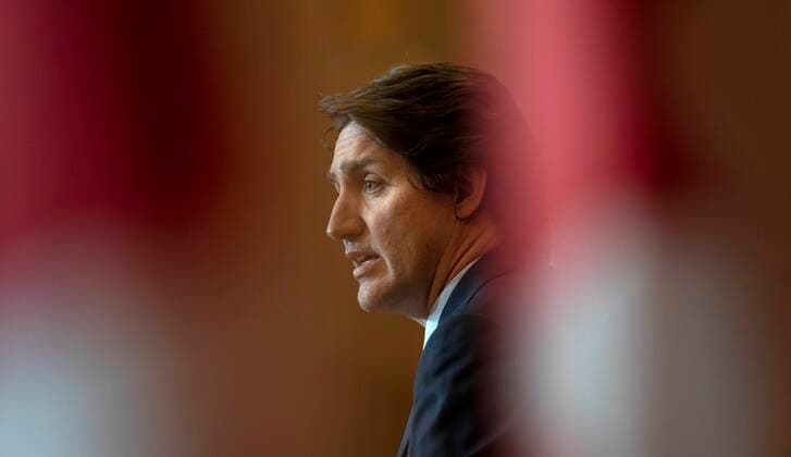 February 23, 2022, Ottawa, ON, Canada: Canadian Prime Minister Justin Trudeau speaks during a news conference, Wednesday, Feb. 23, 2022 in Ottawa. Ottawa Canada  - ZUMAc35_ 20220223_zaf_c35_043 Copyright: xAdrianxWyldx