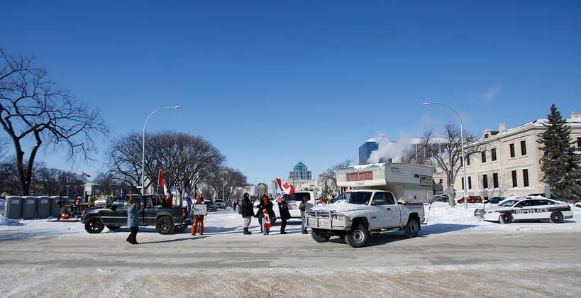 February 23, 2022, WINNIPEG, MANITOBA, CANADA: A camper leaves as a small group of COVID-19 mandate protesters remain on the street as the group packs up and prepares to head home Wednesday, February 23, 2022. The group received a notice from the Winnipeg Police that they have a deadline of 5pm Wednesday to move off the street and unblock Memorial Blvd. The group plans to depart peacefully and set up a camp in a nearby park. WINNIPEG CANADA  - ZUMAc35_ 20220223_zaf_c35_095 Copyright: xJohnxWoodsx