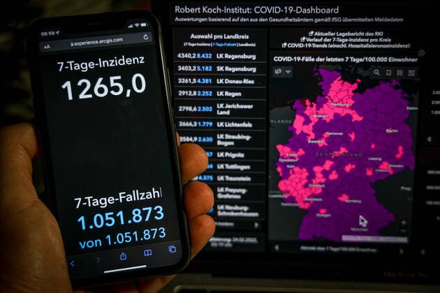 Coronavirus in Germany Covid 19 Robert Koch Institute dashboard 24 02 2022 Robert Koch Institute 7 days incidence 1265.0 7 days number of cases 1 051 873 COVID 19 cases 14 188 269 addition by 216 322 compared to previous day COVID 19 deaths 122 145 addition by 243 compared to previous day