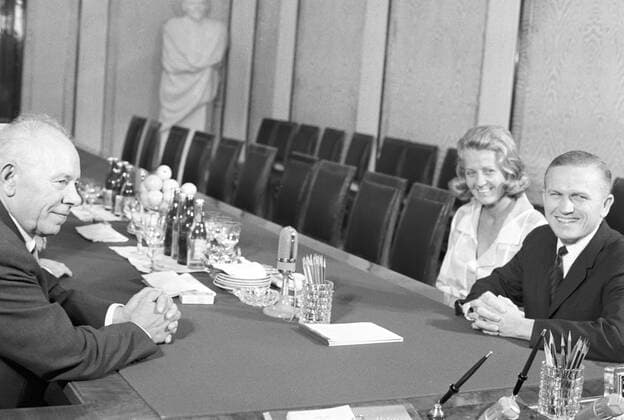 Borman and Podgorny 724434 04.07.1969 An American astronaut Frank Borman with his wife meeting with Chairman of the Presidium of the Supreme Soviet of the USSR Nikolai Podgorny in the Kremlin. Yuriy Somov Sputnik Moscow Russia  Copyright: xYuriyxSomovx