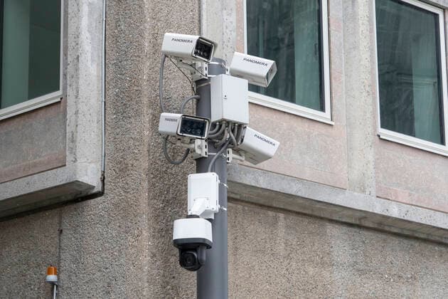 Video surveillance by the police in Cologne Hohe Straße directly opposite Cologne Cathedral to monitor the cathedral plate there video cameras model Panomera Video surveillance by the police in Cologne Hohe Straße directly opposite Cologne Cathedral to monitor the cathedral plate there video cameras model Panomera , Cologne North Rhine Westphalia Germany H