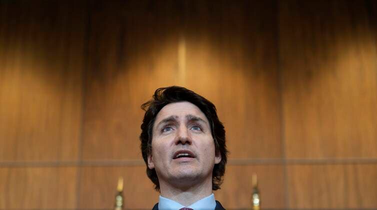 February 25, 2022, Ottawa, ON, Canada: Prime Minister Justin Trudeau speaks during a news conference in Ottawa, Friday, Feb. 25, 2022. Ottawa Canada  - ZUMAc35_ 20220225_zaf_c35_047 Copyright: xAdrianxWyldx