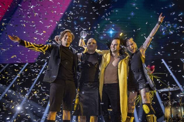 Bilder des Jahres 2022, Entertainment 02 Februar Entertainment Themen der Woche KW08 Finnish entry to the Eurovision Song Contest 2022, The Rasmus with song Jezebel, celebrate after winning in Turku, Finland on February 26, 2022. Turku Finland  Copyright: xRonixLehtix LKFTVX20220226232239IHMS