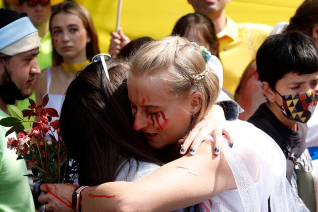Protest Against Ukrainian Attacks In Russia MEXICO CITY, MEXICO - FEBRUARY 26, 2022: Women Ukrainians citizens join to a protest to demand the end to the military attack to Ukraine for Russian President Vladimir Putin outside the Embassy of the Russian Federation in Mexico City. On February 26, 2022 in Mexico City, Mexico. (Photo by Luis Barron Eyepix Group). Copyright: xLuisxBarronx xEyepixxGroupx EYEPIX_LB_26022022_56984