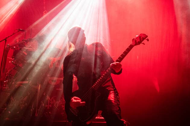 Mayhem live in Oslo, Norway Oslo, Norway. 27th, February 2022. The Norwegian black metal band Mayhem performs a live concert at Rockefeller in Oslo. Here bass player Necrobutcher is seen live on stage. Oslo Norway  Copyright: xGonzalesxPhoto Jan-ErikxEriksenx