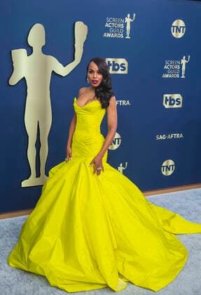 February 27, 2022, Santa Monica, California, USA: Kerry Washington at the red carpet of the 28th Annual Screen Actors Guild Awards held on Sunday February 27, 2022 at The Barker Hangar in Santa Monica, California. PI Santa Monica USA - ZUMAp124 20220227_zaa_p124_216 Copyright: xJAVIERxROJASx
