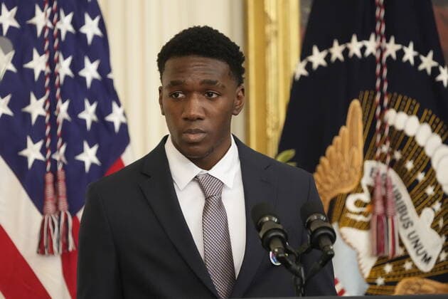 Kateo Hilton speaks at a celebration in observance of Black History Month in the East Room of the White House in Washington, DC on Monday, February 28, 2022. Black federal, state and local government officials as well as Civil Rights leaders are in attendance. Copyright: xChrisxKleponisx xPoolxviaxCNPx MediaPunchx