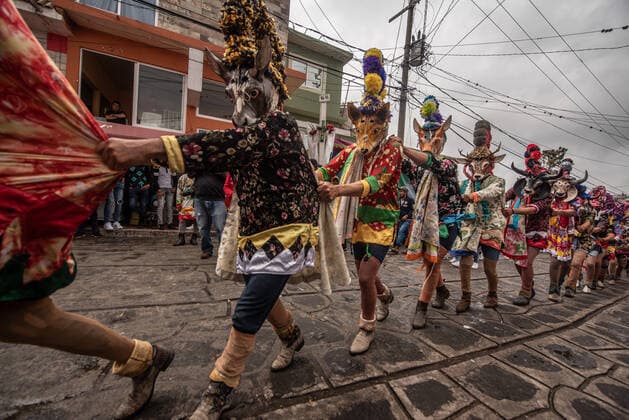 February 28, 2022: Residents of the town of Alto Tio Diego celebrate the traditional Afro-Mexican carnival. In this carnival, the residents usually wear wooden masks in the form of animals such as cows, bulls, horses and other costumes. This is a tradition that has been celebrated since the colonial era of Mexico - ZUMAqp1_ 20220228_zip_qp1_016 Copyright: xHectorxAdolfoxQuintanarxPerezx