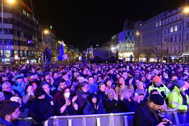 Benefit concert for Ukraine took place on Wenceslas Square in Prague, Czech Republic, on Tuesday, March 1st, 2022. (CTKxPhoto RomanxVondrous) CTKPhotoP2022030110013 