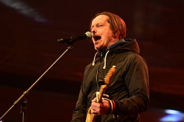 Singer Michal Malatny performs during a benefit concert for Ukraine, which took place on Wenceslas Square in Prague, Czech Republic, on Tuesday, March 1st, 2022. (CTKxPhoto RomanxVondrous) CTKPhotoP2022030110510 
