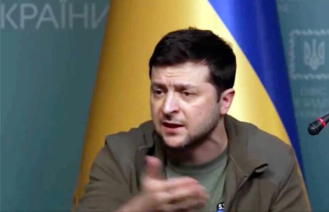 March 3, 2022, Kyiv, Ukraine: Ukrainian President VOLODYMYR ZELENSKYY issued an appeal for help during a press conference as Russia s attacks across the country intensified. Kyiv Ukraine - ZUMA 20220303_int_z03_021 Copyright: xUkrainianxDefensexMinistryx