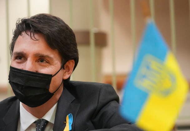 March 4, 2022, TORONTO, ON, CANADA: Canadian Prime Minister Justin Trudeau meets with people from the Ukrainian community as Russia has launched a devastating attack and war on Ukraine in Toronto on Friday, March 4, 2022. TORONTO CANADA  - ZUMAc35_ 20220304_zaf_c35_031 Copyright: xNathanxDenettex