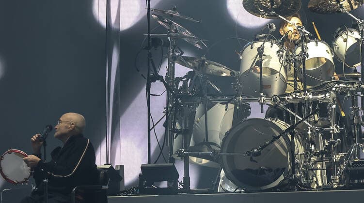 Concert by Genesis, @ Mercedes Arena, Berlin Genesis, vocals Phil Collins keyboard Tony Banks bass, guitar Mike Rutherford drums live Nicholas Nic Collins