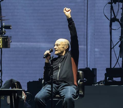 Concert by Genesis, @ Mercedes Arena, Berlin Genesis, vocals Phil Collins keyboard Tony Banks bass, guitar Mike Rutherford drums live Nicholas Nic Collins