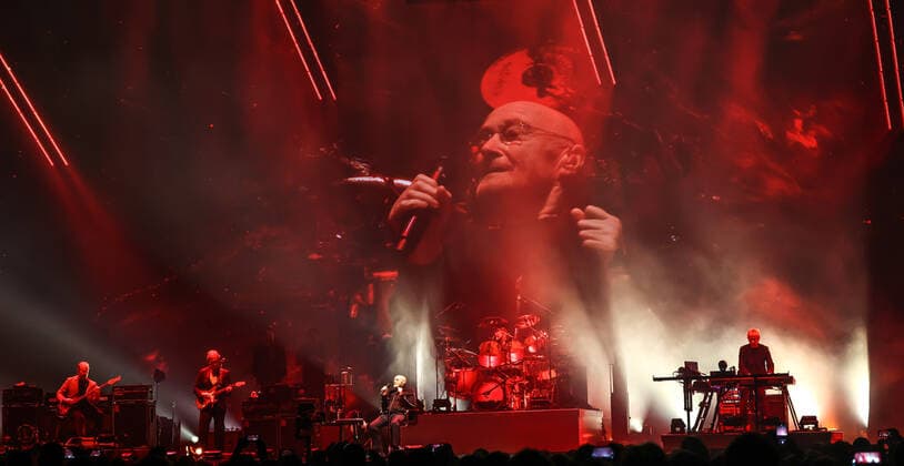 Concert by Genesis, @ Mercedes Arena, Berlin Genesis, vocals Phil Collins keyboard Tony Banks bass, guitar Mike Rutherford drums live Nicholas Nic Collins