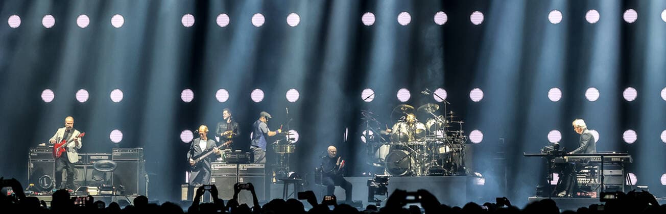 Concert by Genesis, @ Mercedes Arena, Berlin Genesis, vocals Phil Collins keyboard Tony Banks bass, guitar Mike Rutherford drums live Nicholas Nic Collins