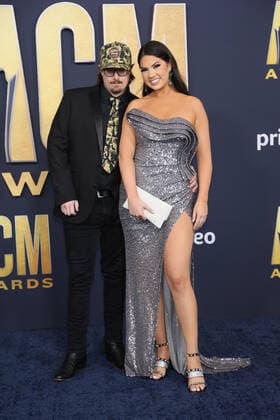 Singer songwriter HARDY and Caleigh Ryan arrive for the 2022 Academy of Country Music Awards at Allegiant Stadium in Las Vegas, Nevada on Monday, March 7, 2022.  LAV20220307008 JAMESxATOA