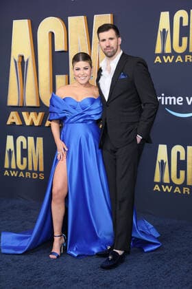 Canadian country music singer Tenille Arts and Tyler Corrado arrive for the 2022 Academy of Country Music Awards at Allegiant Stadium in Las Vegas, Nevada on Monday, March 7, 2022.  LAV20220307011 JAMESxATOA