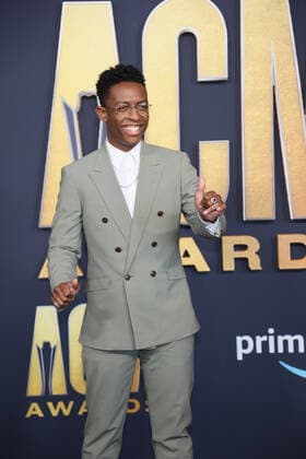Country music singer BRELAND arrives for the 2022 Academy of Country Music Awards at Allegiant Stadium in Las Vegas, Nevada on Monday, March 7, 2022.  LAV20220307013 JAMESxATOA