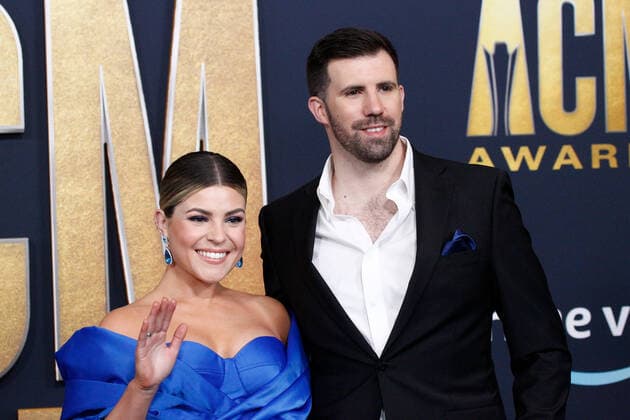 Canadian country music singer Tenille Arts and Tyler Corrado arrive for the 2022 Academy of Country Music Awards at Allegiant Stadium in Las Vegas, Nevada on Monday, March 7, 2022.  LAV20220307030 JAMESxATOA
