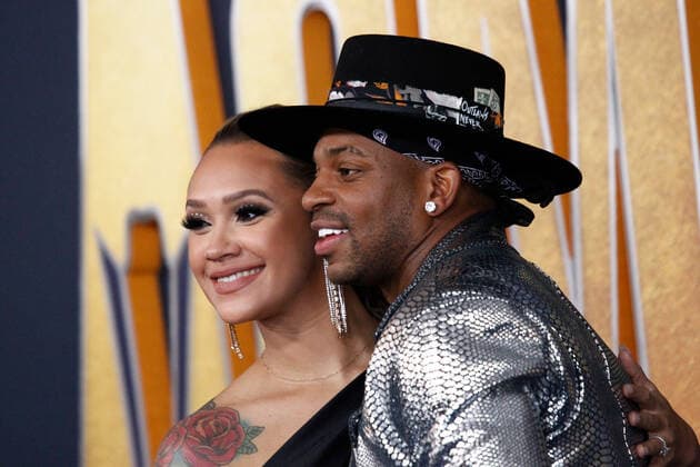 Alexis Gale and country singer Jimmie Allen arrive for the 2022 Academy of Country Music Awards at Allegiant Stadium in Las Vegas, Nevada on Monday, March 7, 2022.  LAV20220307033 JAMESxATOA