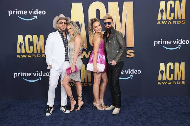 Country group LoCash and guests arrive for the 2022 Academy of Country Music Awards at Allegiant Stadium in Las Vegas, Nevada on Monday, March 7, 2022.  LAV20220307043 JAMESxATOA