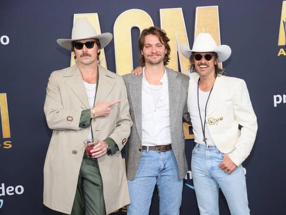 Mark Wystrach, Luke Grimes and Cameron Duddy arrive for the 2022 Academy of Country Music Awards at Allegiant Stadium in Las Vegas, Nevada on Monday, March 7, 2022.  LAV20220307076 JAMESxATOA