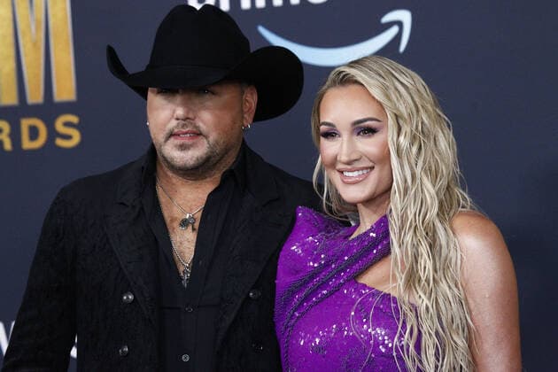 Jason Aldean and Brittany Kerr arrive for the 2022 Academy of Country Music Awards at Allegiant Stadium in Las Vegas, Nevada on Monday, March 7, 2022.  LAV20220307091 JAMESxATOA