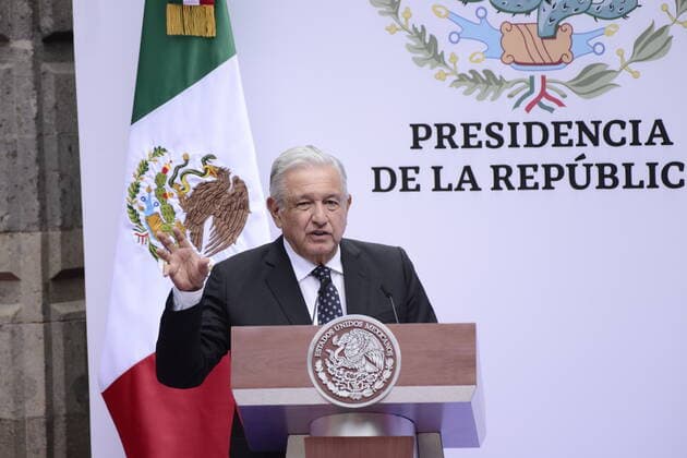 MexicoÂ s President Lopez Obrador at International Women Day Press Conference MEXICO CITY, MEXICO 8, MARCH 8, 2022: The President of Mexico, Andres Manuel Lopez Obrador speaks during the morning press conference for the International WomenÂ s Day at the National Palace. On march 8, 2022 in Mexico City, Mexico. (Photo by Carlos Tischler Eyepix Group). Copyright: xCarlosxTischlerx xEyepixxGroupx EYEPIX_CT_08032022_57479