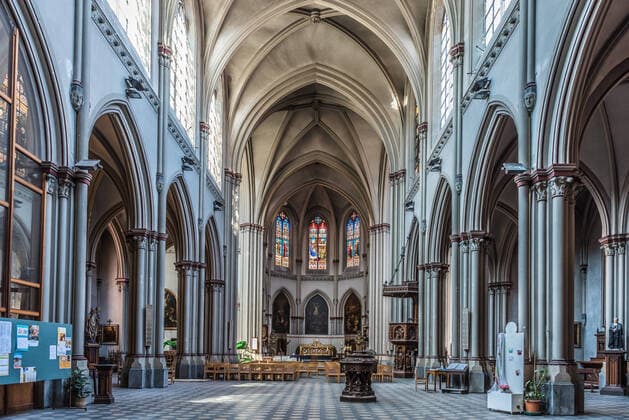 Schaerbeek, Brussels , Belgium - 06 29 2019 - Interior of the Saint Servaas catholic gothic church