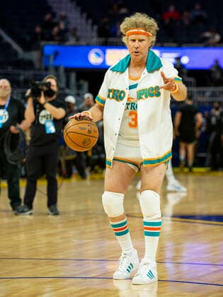 Actor Will Ferrell wears the Flint Tropics uniform from the feature film ÒSemi-ProÓ and joins the Golden State Warriors during warm-ups before the team plays against the Los Angeles Clippers at Chase Center on March 8, 2022 in San Francisco, California. Copyright: xx