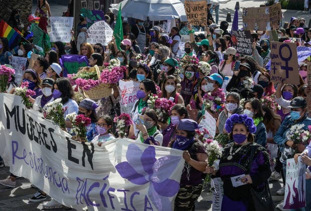 Protests To Commemorate International Women™s Day MEXICO CITY, MEXICO - MARCH 8, 2022: Women take part during a mass demonstration to protest against gender-based violence, demanding justice for femicide victims. Women join the protests around the world to commemorate International Women Day. On March 8, 2022 in Mexico City, Mexico. (Photo by Aidee Martinez Eyepix Group) Copyright: xAideexMartinezx xEyepixxGroupx EYEPIX_AMA_08032022_57617JPEG