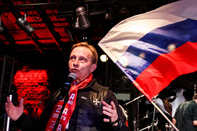 MOSCOW, RUSSIA â€“ MARCH 9, 2022: Actor Ivan Okhlobystin makes remarks during a concert in support of the Russian Army and a special operation in Ukraine, at the Sexton club. Early on 24 February, Russia s President Putin announced his decision to launch a special military operation after considering requests from the leaders of the Donetsk People s Republic and Lugansk People s Republic. Vyacheslav Prokofyev TASS  TS1271FC