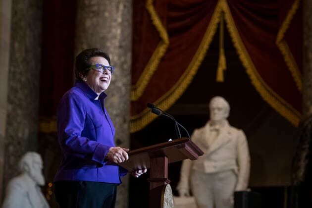 Tennis legend Billy Jean King offers remarks during an annual Women s History Month event honoringherself and Women Athletes in Celebration of the 50th Anniversary of Title IX, in Statuary Hall at the US Capitol in Washington, DC, Wednesday, March 9, 2022. Copyright: xRodxLamkeyx xCNPx MediaPunchx