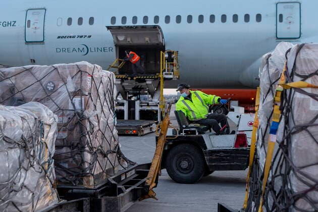 March 9, 2022, TORONTO, ON, CAN: Humanitarian aid, including medical supplies, destined for Ukraine, are loaded on a Warsaw bound plane at Toronto™s Pearson Airport on Wednesday, March 9 , 2022. The supplies from GlobalMedic include medical supplies, trauma dressings and wound care supplies destined for a hospital in Lviv, Ukraine. Also includes aid from Airlink and Project C.U.R.E. including hospital beds, vinyl mattresses and other humanitarian supplies. TORONTO CAN - ZUMAc35_ 20220309_zaf_c35_085 Copyright: xChrisxYoungx