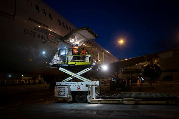 March 9, 2022, TORONTO, ON, CAN: Humanitarian aid, including medical supplies, destined for Ukraine, are loaded on a Warsaw bound plane at Toronto™s Pearson Airport on Wednesday, March 9 , 2022. The supplies from GlobalMedic include medical supplies, trauma dressings and wound care supplies destined for a hospital in Lviv, Ukraine. Also includes aid from Airlink and Project C.U.R.E. including hospital beds, vinyl mattresses and other humanitarian supplies. TORONTO CAN - ZUMAc35_ 20220309_zaf_c35_089 Copyright: xChrisxYoungx