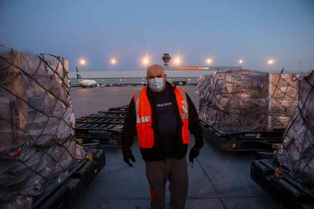 March 9, 2022, TORONTO, ON, CAN: Rahul Singh, founder and Executive Director of GlobalMedic, walks amongst the humanitarian aid, including medical supplies, destined for Ukraine as it is loaded on a Warsaw bound plane at Toronto™s Pearson Airport, on Wednesday, March 9 , 2022. The supplies from GlobalMedic include medical supplies, trauma dressings and wound care supplies destined for a hospital in Lviv, Ukraine. Also includes aid from Airlink and Project C.U.R.E. including hospital beds, vinyl mattresses and other humanitarian supplies. TORONTO CAN - ZUMAc35_ 20220309_zaf_c35_090 Copyright: xChrisxYoungx