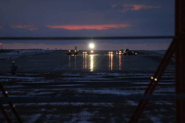 March 10, 2022, GANDER, NL, CANADA: Emergency crews work around the wreckage of a downed CH-149 Cormorant search and rescue helicopter at 9 Wing Canadian Forces Base Gander, in Gander, N.L., Thursday, March 10, 2022. The Royal Canadian Air Force says there were six crew members on board the CH-149 search and rescue helicopter when it went down this afternoon. GANDER CANADA  - ZUMAc35_ 20220310_zaf_c35_084 Copyright: xScottxCookx