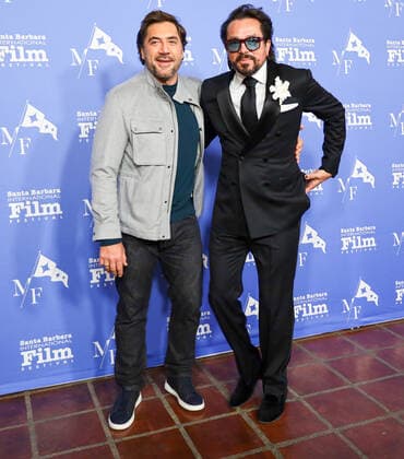 March 11, 2022, Santa Barbara, California, USA: Being the RicardosÃ¢â‚¬Â star Javier Bardem plays around on the Red Carpet at the Arlington Theater with SBIFF Executive Director Roger Durling, on March 10, 2022, during the 37th Santa Barbara International Film Festival (SBIFF). Bardem is receiving the Leonard Maltin MasterÃ¢â‚¬â ¢s Award. Santa Barbara USA - ZUMAk144 20220311_znp_k144_048 Copyright: xAmyxKatzx