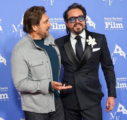 March 11, 2022, Santa Barbara, California, USA: Being the RicardosÃ¢â‚¬Â star Javier Bardem plays around on the Red Carpet at the Arlington Theater with SBIFF Executive Director Roger Durling, on March 10, 2022, during the 37th Santa Barbara International Film Festival (SBIFF). Bardem is receiving the Leonard Maltin MasterÃ¢â‚¬â ¢s Award. Santa Barbara USA - ZUMAk144 20220311_znp_k144_049 Copyright: xAmyxKatzx