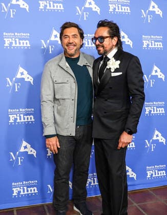 March 13, 2022, Santa Barbara, California, USA: Being the RicardosÃ¢â‚¬Â star Javier Bardem plays around on the Red Carpet at the Arlington Theater with SBIFF Executive Director Roger Durling, on March 10, 2022, during the 37th Santa Barbara International Film Festival (SBIFF). Bardem is receiving the Leonard Maltin MasterÃ¢â‚¬â ¢s Award. Santa Barbara USA - ZUMAk144 20220313_znp_k144_008 Copyright: xAmyxKatzx