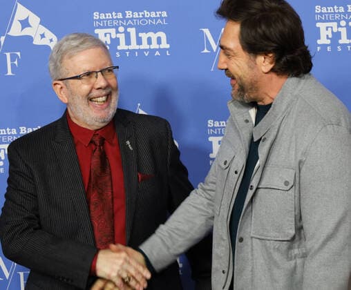 March 11, 2022, Santa Barbara, California, USA: Being the RicardosÃ¢â‚¬Â star Javier Bardem poses on the Red Carpet at the Arlington Theater with renowned movie reviewer Maltin on March 10, 2022 during the 37th Santa Barbara International Film Festival (SBIFF). Bardem is receiving the Leonard Maltin MasterÃ¢â‚¬â ¢s Award. Santa Barbara USA - ZUMAk144 20220311_znp_k144_107 Copyright: xAmyxKatzx