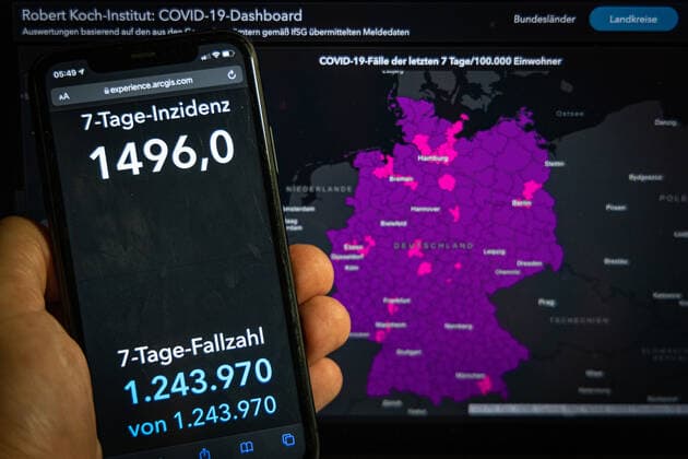 Coronavirus in Germany Covid 19 Robert Koch Institute Dashboard 12 03 2022 Robert Koch Institute 7 days incidence 1496.0 7 days number of cases 1 243 970 COVID 19 cases 16 994 744 Additions increased by 237 086 from previous day COVID 19 deaths 125 521 Additions increased by 249 from previous day