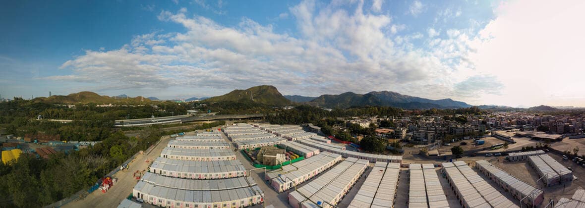 Isolation Facilities Keep Bringing People In, Despite Alleged Fall In Contaminations In China A drone panorama of the San Tin Community Isolation Facility, near the mainland border, in Hong Kong, China, on Mar 12, 2022. Hong Kong China  Copyright: xMarcxFernandesx originalFilename: fernandes-chinabui220312_npFdN.jpg