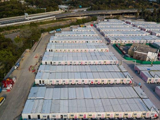 Isolation Facilities Keep Bringing People In, Despite Alleged Fall In Contaminations In China A view by drone of the San Tin Community Isolation Facility, in Hong Kong, China, on Mar 12, 2022. Hong Kong China  Copyright: xMarcxFernandesx originalFilename: fernandes-chinabui220312_nphea.jpg
