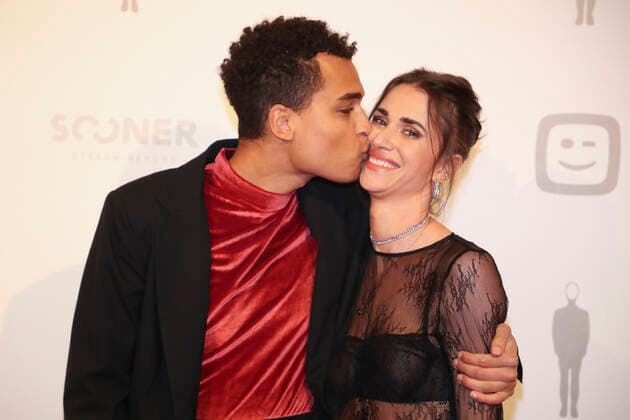 Sports journalist Aster Nzeyimana and Actress Lize Feryn pictured during the award ceremony of the Ensors Flemish film prizes at the 14th Film Festival Oostende , Saturday 12 March 2022, in Oostende.  NICOLASxMAETERLINCK 21046251